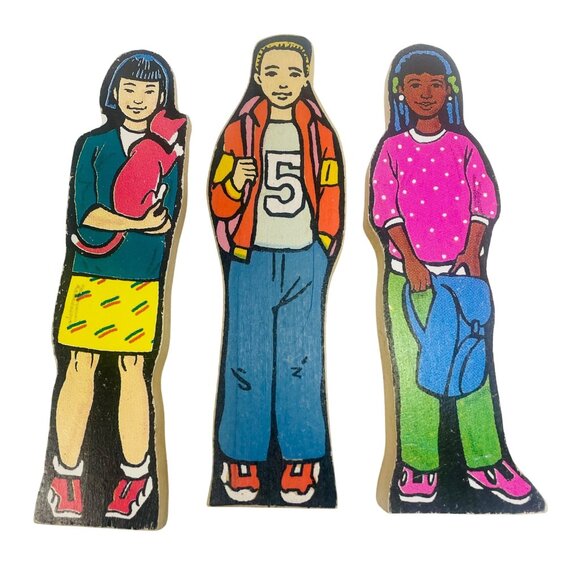 Vintage Inspired Wooden Children Figurines Set Wedgies Career Lot of 3 - Picture 1 of 8